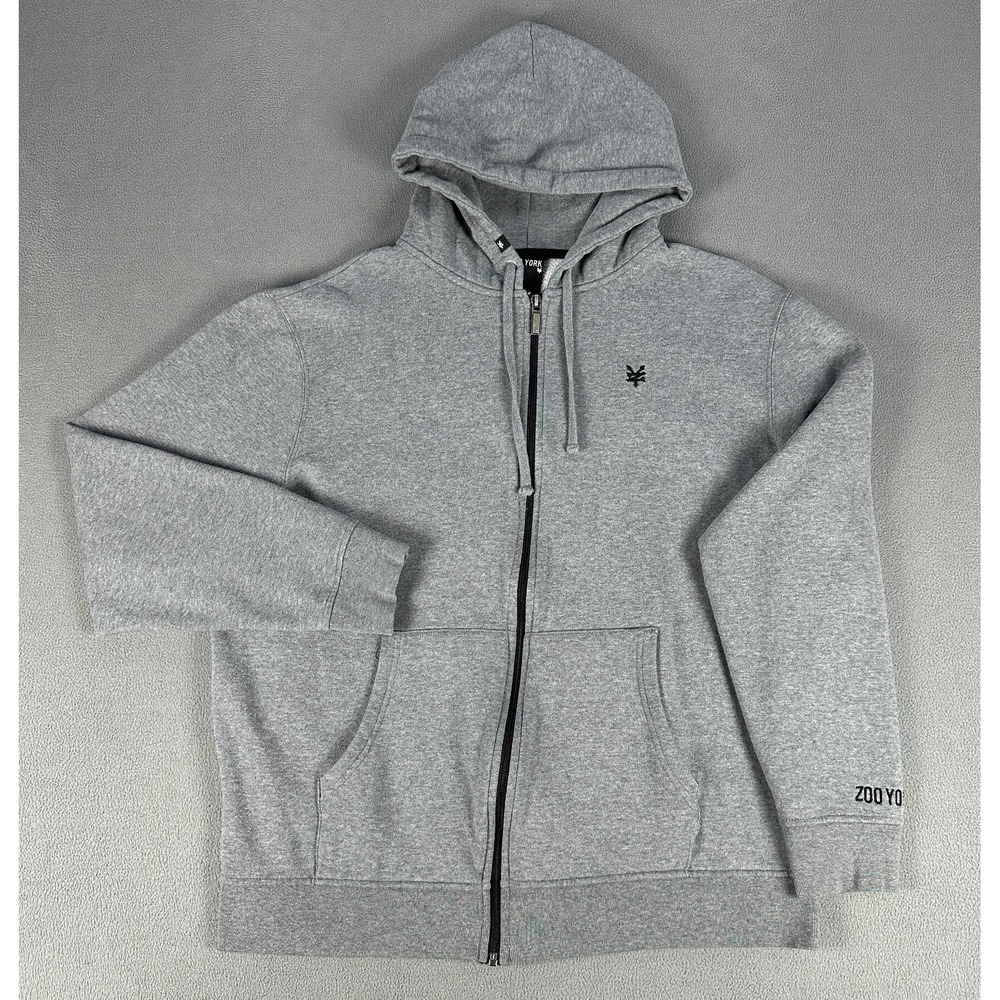 Zoo York Hoodie Jacket Mens XL Grey Fleece Full Zip Y2K Skate Skateboarding